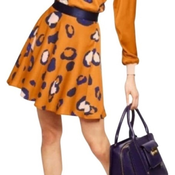 NWT 3.1 Phillip Lim orange blue leopard cat print mini skater skirt NEW SZ8 - Picture 3 of 13